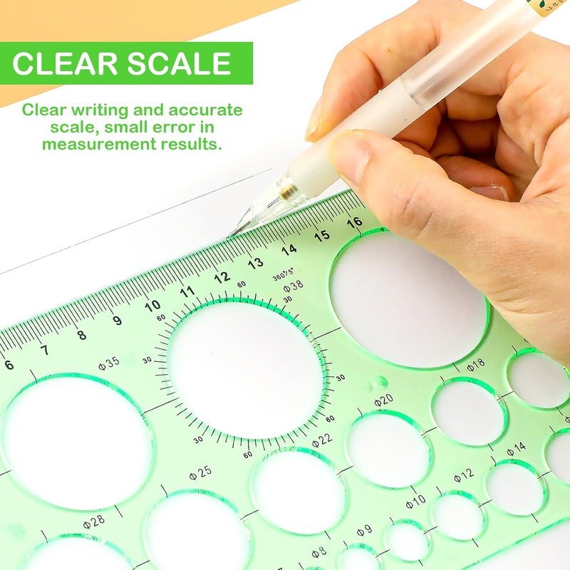 Ymapinc 2Pcs Circle Template for Drawing Drafting Geometric Circle Ruler for Painting Round Drawing Templates Plastic Transparent Ruler for School Office Supplies - Image 4